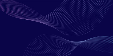 Abstract glowing wave lines on dark blue background. Dynamic wave pattern. Modern flowing wavy lines. Futuristic technology concept. Suit for banner, poster, cover, brochure, flyer, website