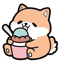 Naklejka premium cute shiba inu puppy eating ice cream - layered cut file - summer sticker