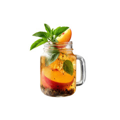 Refreshing Peach Iced Tea with Basil in Mason Jar