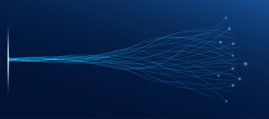 Vector illustration featuring a blue light technology background with dynamic data flow — ideal for digital, internet, and telecommunication.