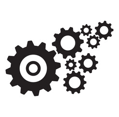 Black and white gear cogs interlocking together concept for engineering and industry