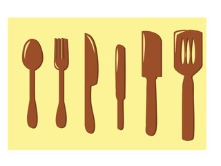 cutlery set brown with yellow background