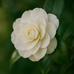 macro close-up of a pure white camellia flower