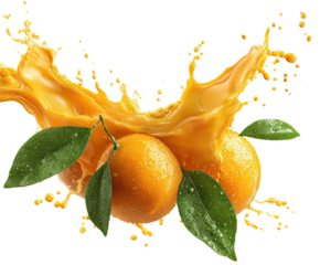 Fresh orange juice splash with fruit