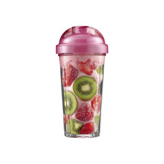 Delicious Strawberry Kiwi Smoothie in Pink Travel Blender Cup