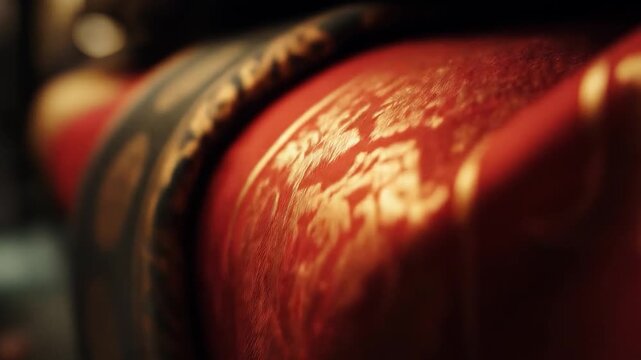 Elegant Red Lacquer: A close-up shot showcasing the intricate detail and artistry of a red lacquered object. The smooth, reflective surface catches the light, revealing subtle textures and patterns.