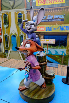 Shanghai,China-August 9th 2025: zootopia statue of judy hopps and nick wilde at "Zootopia Summer Fest" pop-up