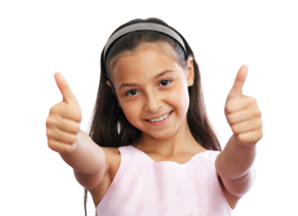 Smiling Girl Giving Thumbs Up on Transparent Background