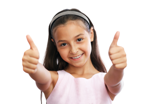 Smiling Girl Giving Thumbs Up on Transparent Background