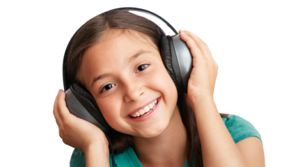Smiling Girl Listening to Music with Headphones