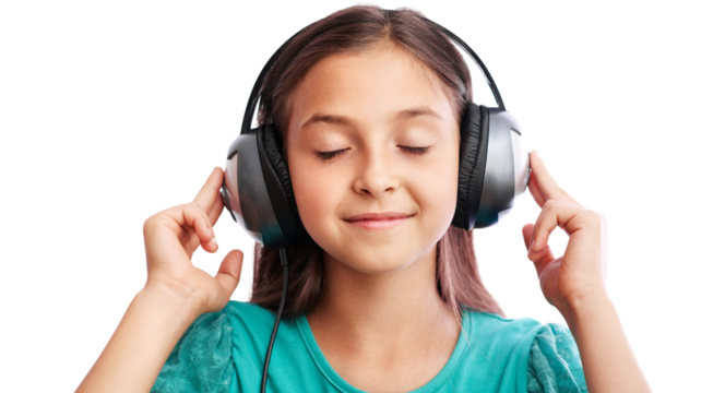 Girl Enjoys Music with Headphones