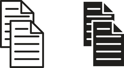 A simple graphic design of two stacked document icons, one black and one line art, isolated on white.