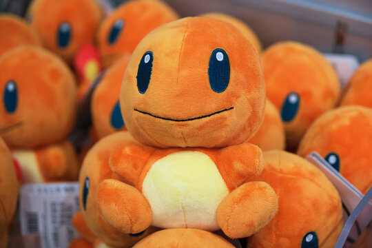 Shanghai,China-August 9th 2025: pokemon charmander plush toys in store
