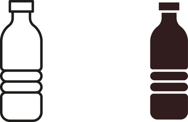 Two simple plastic bottle icons, one line art and one solid, isolated on white.