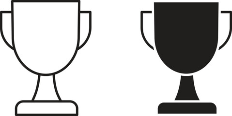Two simple trophy cup icons: one line art, one solid black. Perfect for awards, achievements, and victory themes.