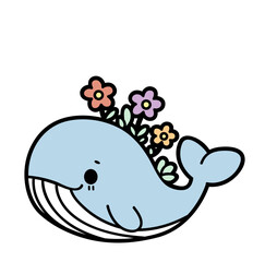 cute spring whale with flowers - layered cut file - animal clip art