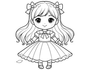 Fototapeta premium Cute girl in a dress, ready for coloring