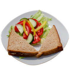 Tuna and mayonnaise sandwich with side salad. 