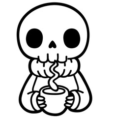 simple cartoon skeleton drinking coffee - layered cut file - fall cozy clip art