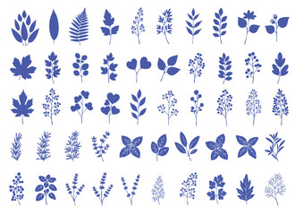 Flowers vector set. Flower isolated sign. Floral branch and minimalist leaves for logo or tattoo