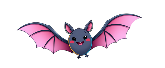 Cute happy flying bat cartoon character illustration smiling pair