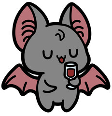 cute funny bat drinking wine, layered cut file, spooky halloween clipart