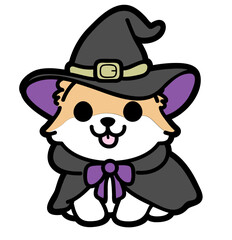 cute corgi puppy with witch costume - layered cut file - spooky halloween clipart