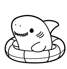cute cartoon shark in a inflatable - layered cut file - summer sticker