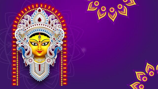 Durga Puja Celebration Banner. Ma Durga/Durga Devi/Goddess Durga/Durga Face. Animated template of a Hindu festival/carnival.
