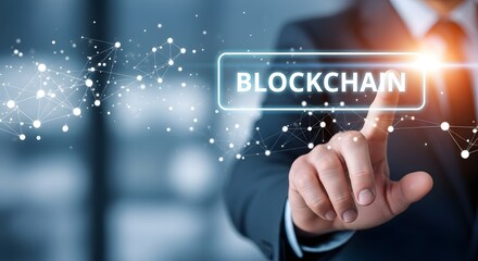 Blockchain Text with Blue Digital Effect