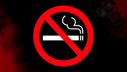 A bright red no smoking sign stands out against a dark background of smoky red.