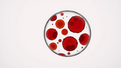 A close-up of red blood cells floating in a clear bubble within a test tube isolated on white background