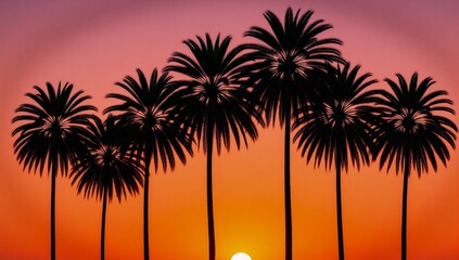 Obraz premium Ok Breezy sunset scene featuring tall coconut trees swaying in the wind