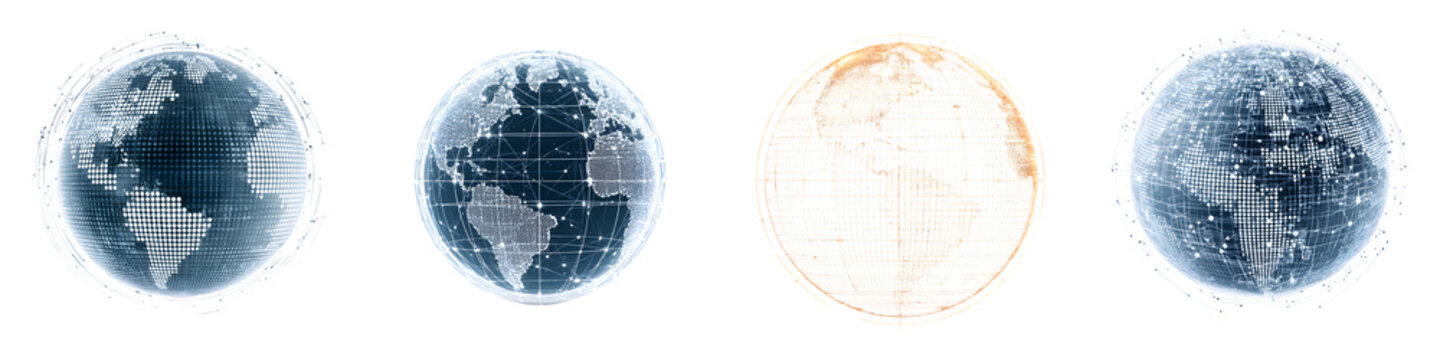 Digital Earth Globes with Network Connections on White