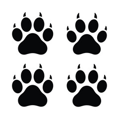 Fototapeta premium Four black paw prints with visible claws on a white background