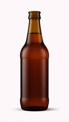 Isolated brown glass beer bottle on white background