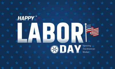 USA labor day celebration with American  flag on blue background. sale promotion advertising banner template for labor day brochures, poster or banner.