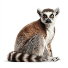 Fototapeta premium A stunning portrait of a ring-tailed lemur posing with a calm demeanor and engaging gaze. The lemur exhibits a remarkable color and striking eyes