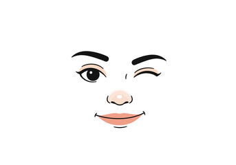 Playful Winking Female Face Illustration.