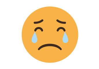 Sad Face Emoji with Tears Orange Round Icon Simple Design.