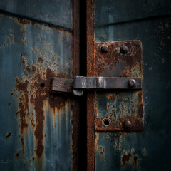 Exploring Rusty Metal Door with Latch and Industrial Texture Closeup