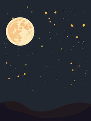 Naklejka premium Illustration of Moon and Stars at Night