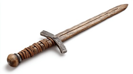 Old wooden sword on white background