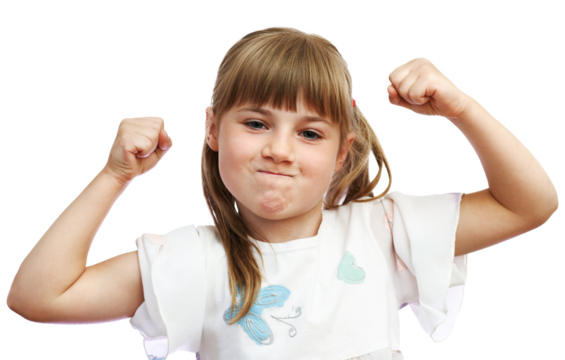 Confident Young Girl Showing Strength on Transparent Background
