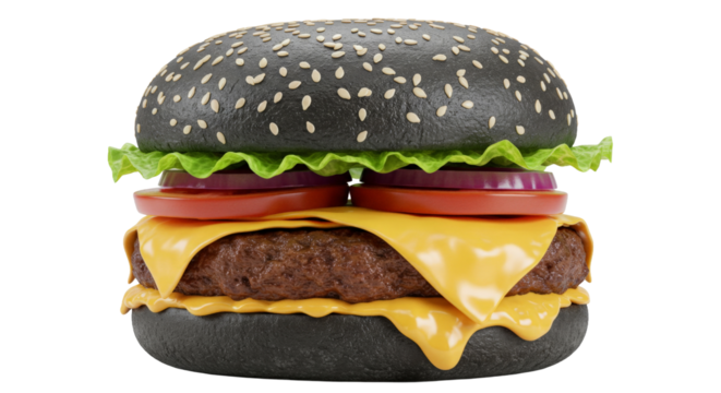 Gourmet black burger png isolated on transparent background - Powered by Adobe