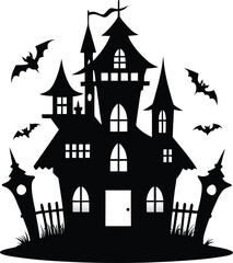 Haunted House Silhouette Vector – Spooky Halloween Ghost Mansion Illustration