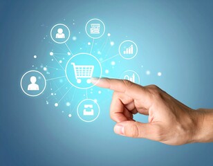 Digital Shopping Cart Interface with Floating Products and Hand Gestures