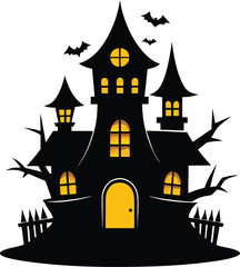 Haunted House Silhouette Vector – Spooky Halloween Ghost Mansion Illustration