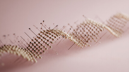 Microneedle grid with DNA helix emerging into skin