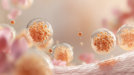 Liposome delivery system diagram blending into healthy skin